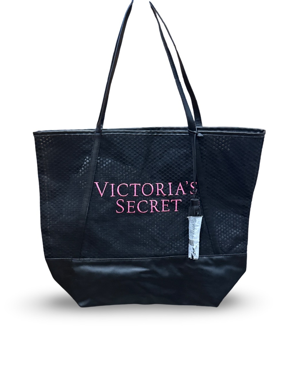 VICTORIA SECRET | Black Mesh and Faux Leather Large Tote Bag NWOT!